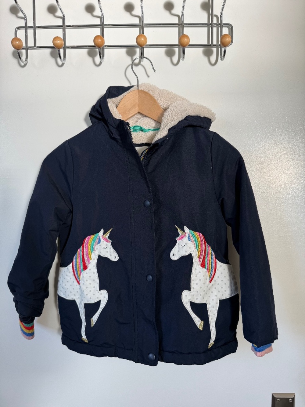 Mini Boden Unicorn Pocket Sherpa Lined Jacket Size 6-7